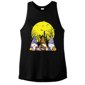 Three Gnomes Happy Halloween Fall Candy Corn Pumpkin Gnome Ladies PosiCharge Tri-Blend Wicking Tank