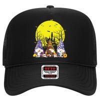 Three Gnomes Happy Halloween Fall Candy Corn Pumpkin Gnome High Crown Mesh Back Trucker Hat