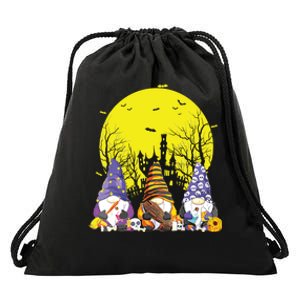 Three Gnomes Happy Halloween Fall Candy Corn Pumpkin Gnome Drawstring Bag