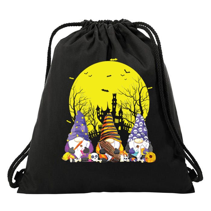 Three Gnomes Happy Halloween Fall Candy Corn Pumpkin Gnome Drawstring Bag