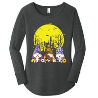 Three Gnomes Happy Halloween Fall Candy Corn Pumpkin Gnome Women's Perfect Tri Tunic Long Sleeve Shirt