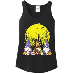 Three Gnomes Happy Halloween Fall Candy Corn Pumpkin Gnome Ladies Essential Tank