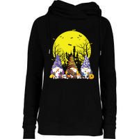 Three Gnomes Happy Halloween Fall Candy Corn Pumpkin Gnome Womens Funnel Neck Pullover Hood