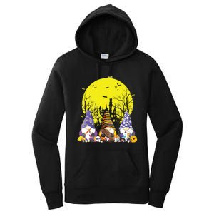 Three Gnomes Happy Halloween Fall Candy Corn Pumpkin Gnome Women's Pullover Hoodie