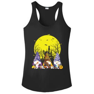 Three Gnomes Happy Halloween Fall Candy Corn Pumpkin Gnome Ladies PosiCharge Competitor Racerback Tank