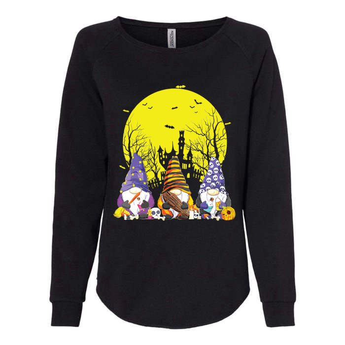 Three Gnomes Happy Halloween Fall Candy Corn Pumpkin Gnome Womens California Wash Sweatshirt