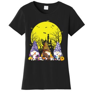 Three Gnomes Happy Halloween Fall Candy Corn Pumpkin Gnome Women's T-Shirt