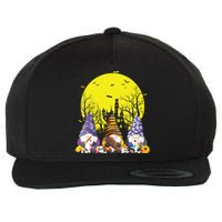 Three Gnomes Happy Halloween Fall Candy Corn Pumpkin Gnome Wool Snapback Cap