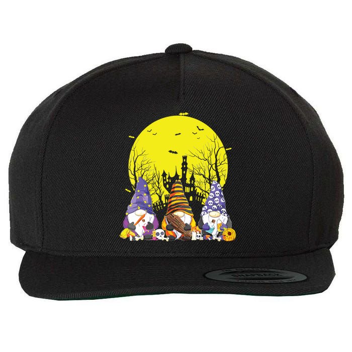 Three Gnomes Happy Halloween Fall Candy Corn Pumpkin Gnome Wool Snapback Cap