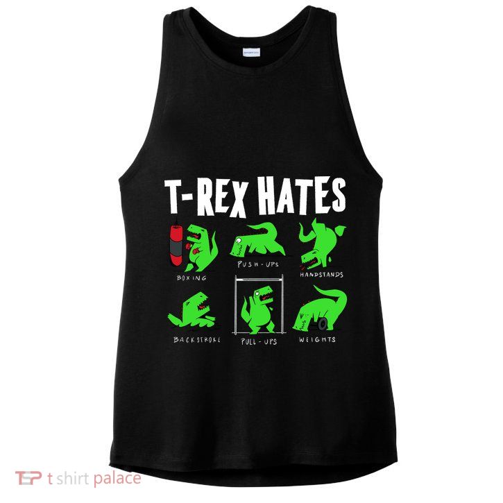 TRex Gym Hating Dinosaur Ladies PosiCharge Tri-Blend Wicking Tank