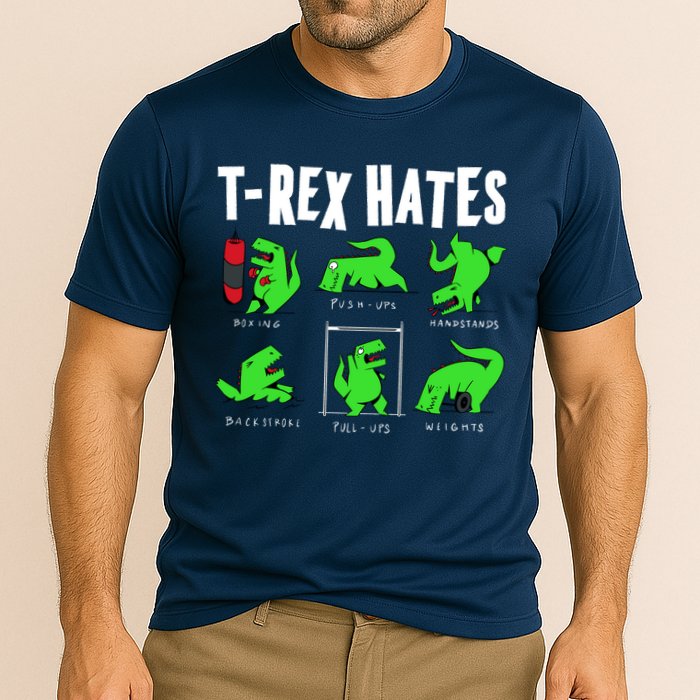 TRex Gym Hating Dinosaur Cooling Performance Crew T-Shirt