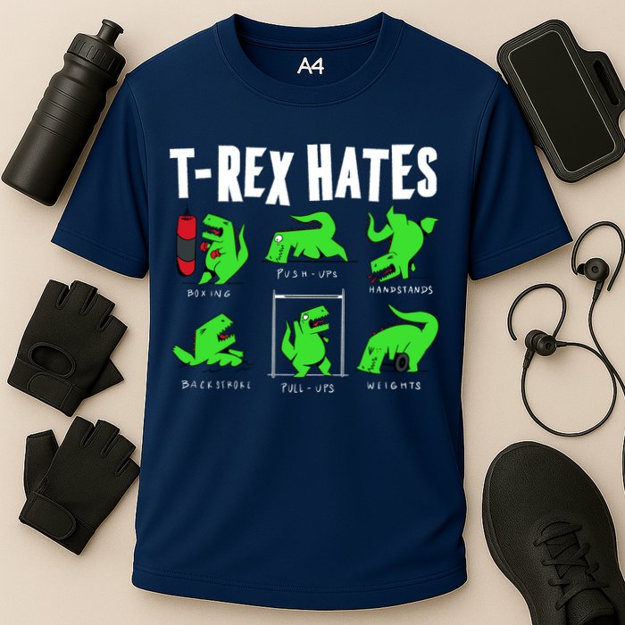 TRex Gym Hating Dinosaur Cooling Performance Crew T-Shirt