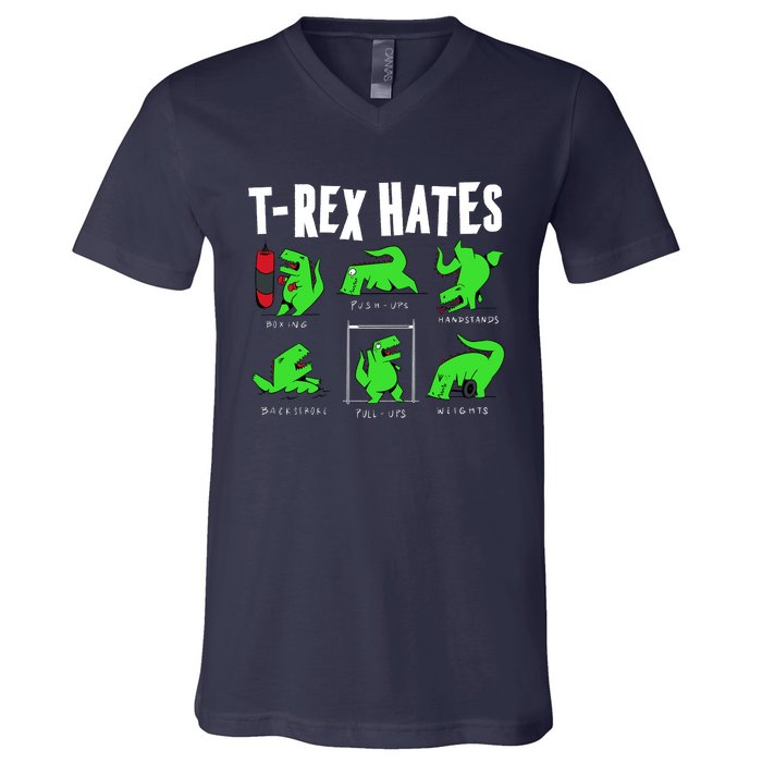 TRex Gym Hating Dinosaur V-Neck T-Shirt