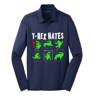 TRex Gym Hating Dinosaur Silk Touch Performance Long Sleeve Polo