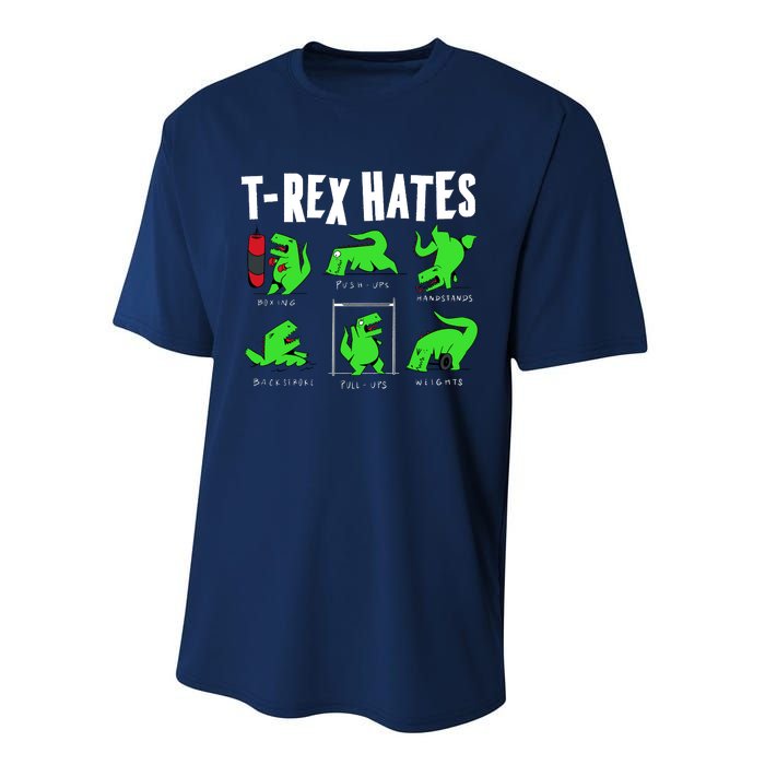 TRex Gym Hating Dinosaur Performance Sprint T-Shirt