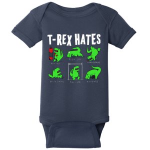 TRex Gym Hating Dinosaur Baby Bodysuit