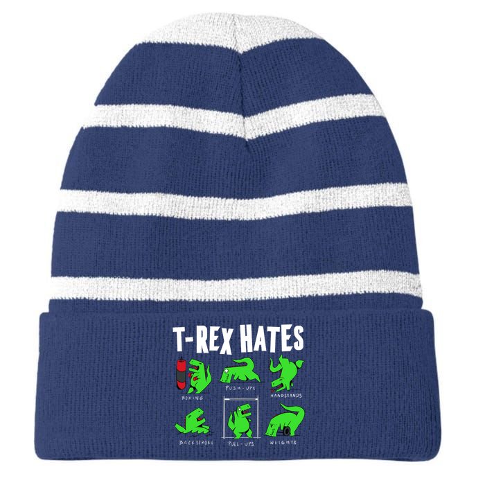 TRex Gym Hating Dinosaur Striped Beanie with Solid Band