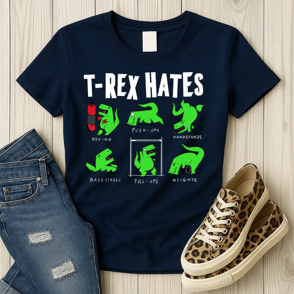 TRex Gym Hating Dinosaur Womens T-Shirt