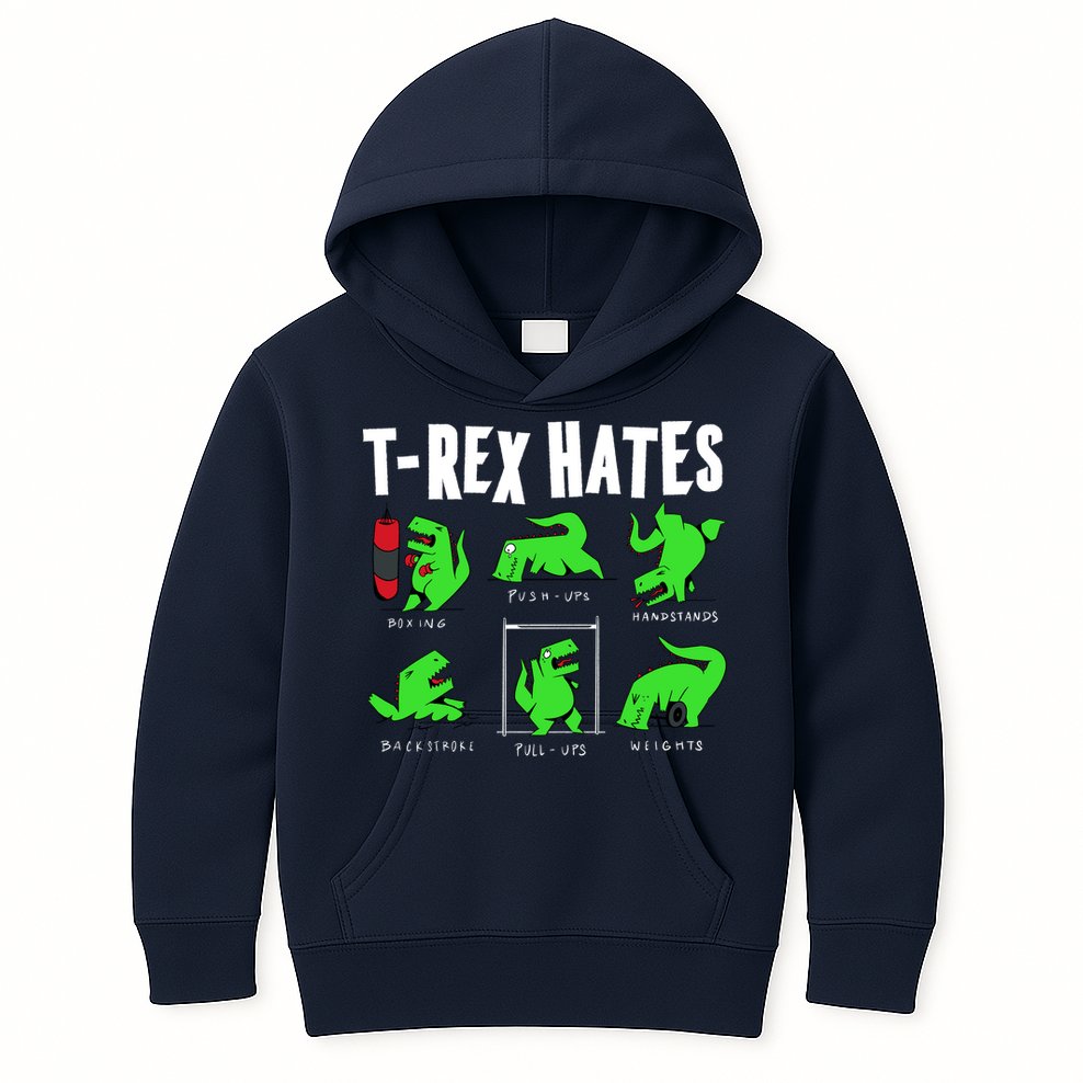TRex Gym Hating Dinosaur Kids Hoodie