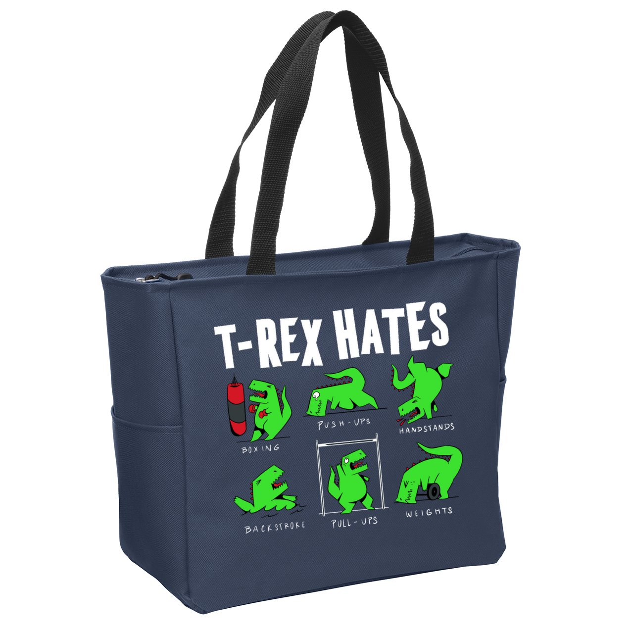 TRex Gym Hating Dinosaur Zip Tote Bag