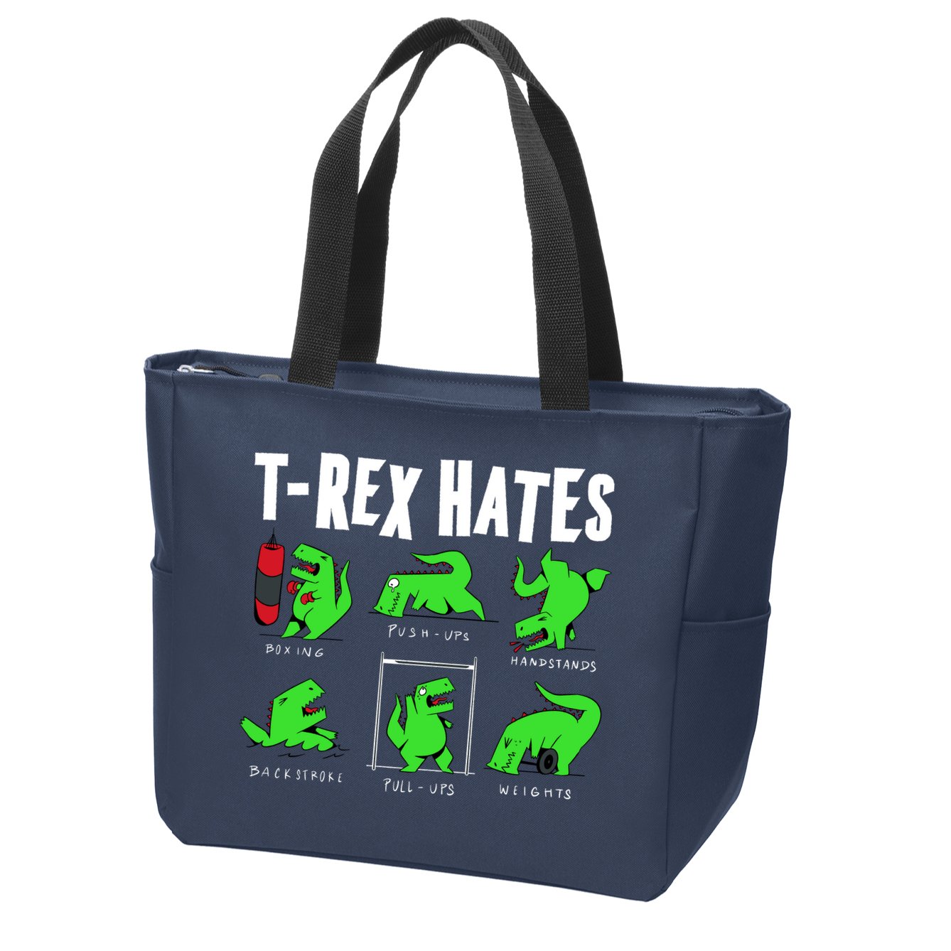 TRex Gym Hating Dinosaur Zip Tote Bag