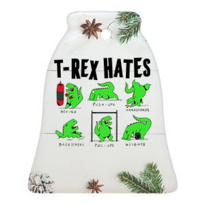 TRex Gym Hating Dinosaur Ceramic Bell Ornament