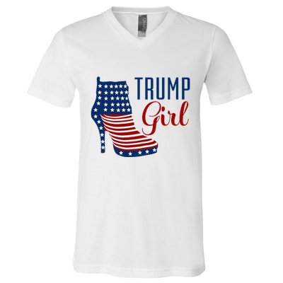Trump Girl High Heel With Flag V-Neck T-Shirt