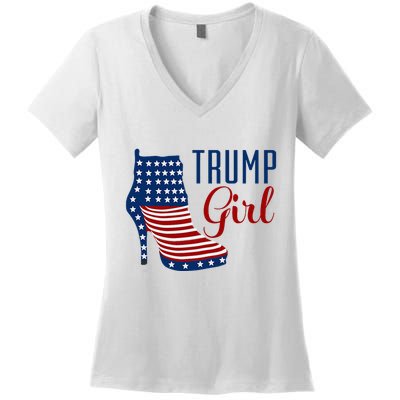 Trump Girl High Heel With Flag Women's V-Neck T-Shirt