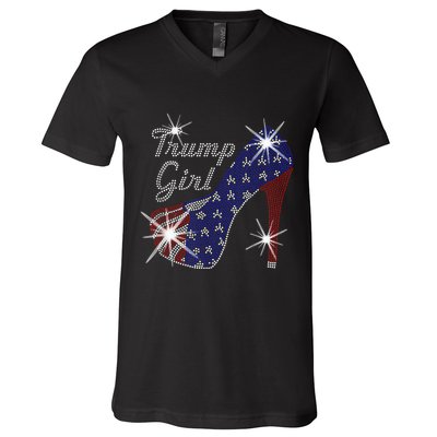 Trump Girl High Heel American Flag Vote Donald Trump 2024 V-Neck T-Shirt