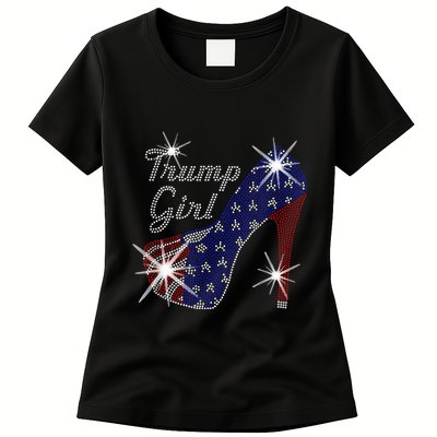 Trump Girl High Heel American Flag Vote Donald Trump 2024 Womens T-Shirt