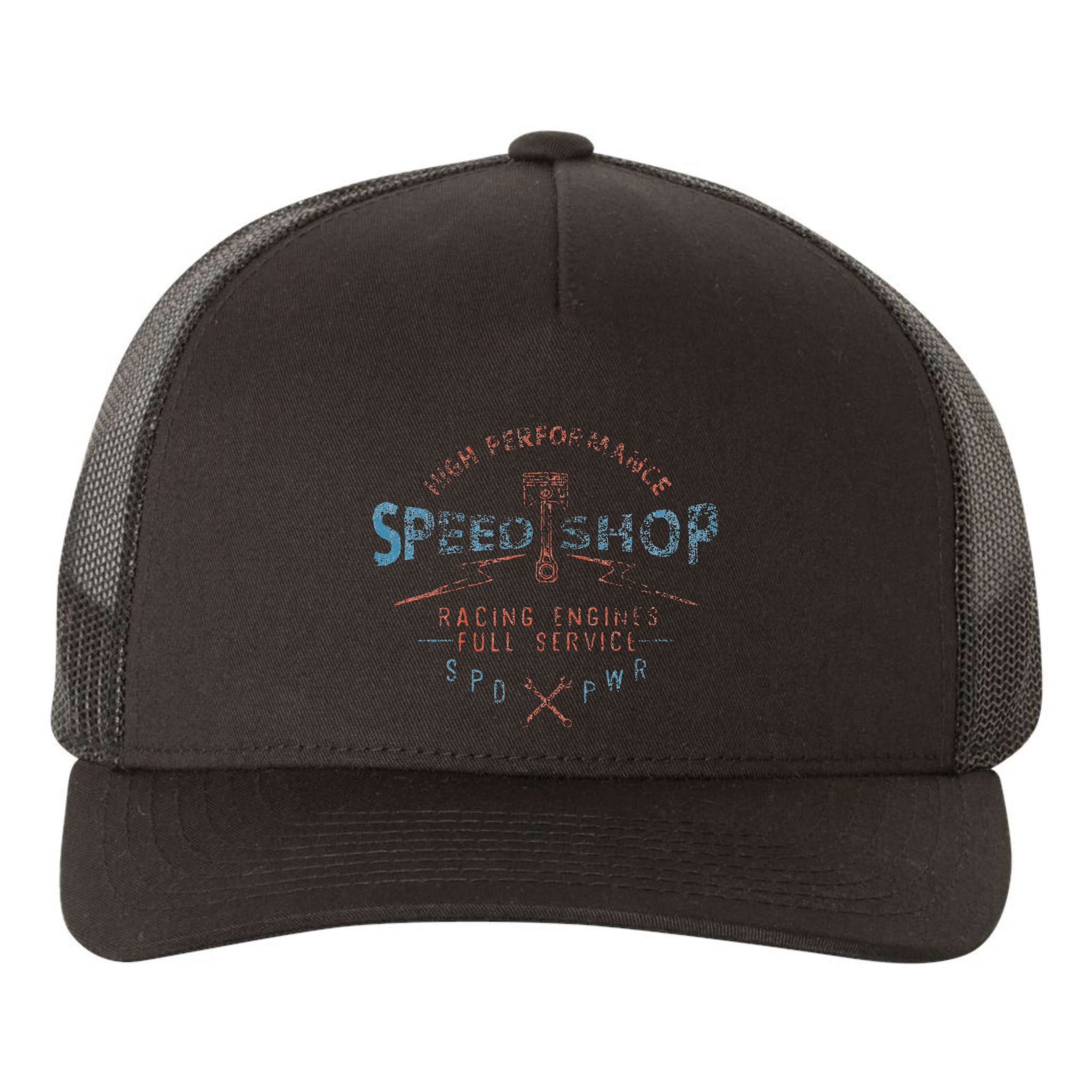 Trendy Graphic High Performance Speed Shop Yupoong Adult 5-Panel Trucker Hat