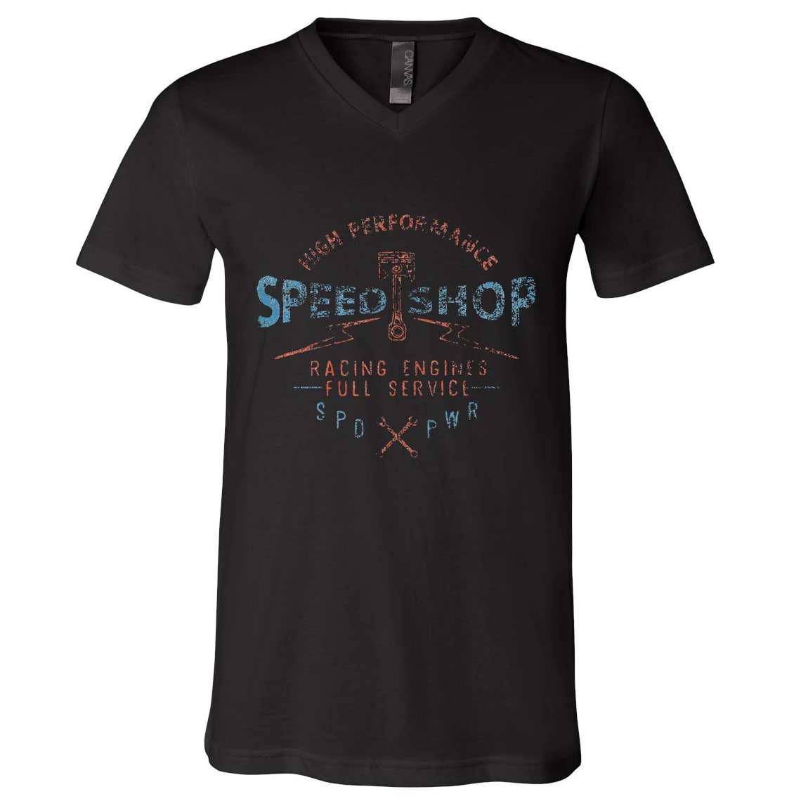 Trendy Graphic High Performance Speed Shop V-Neck T-Shirt