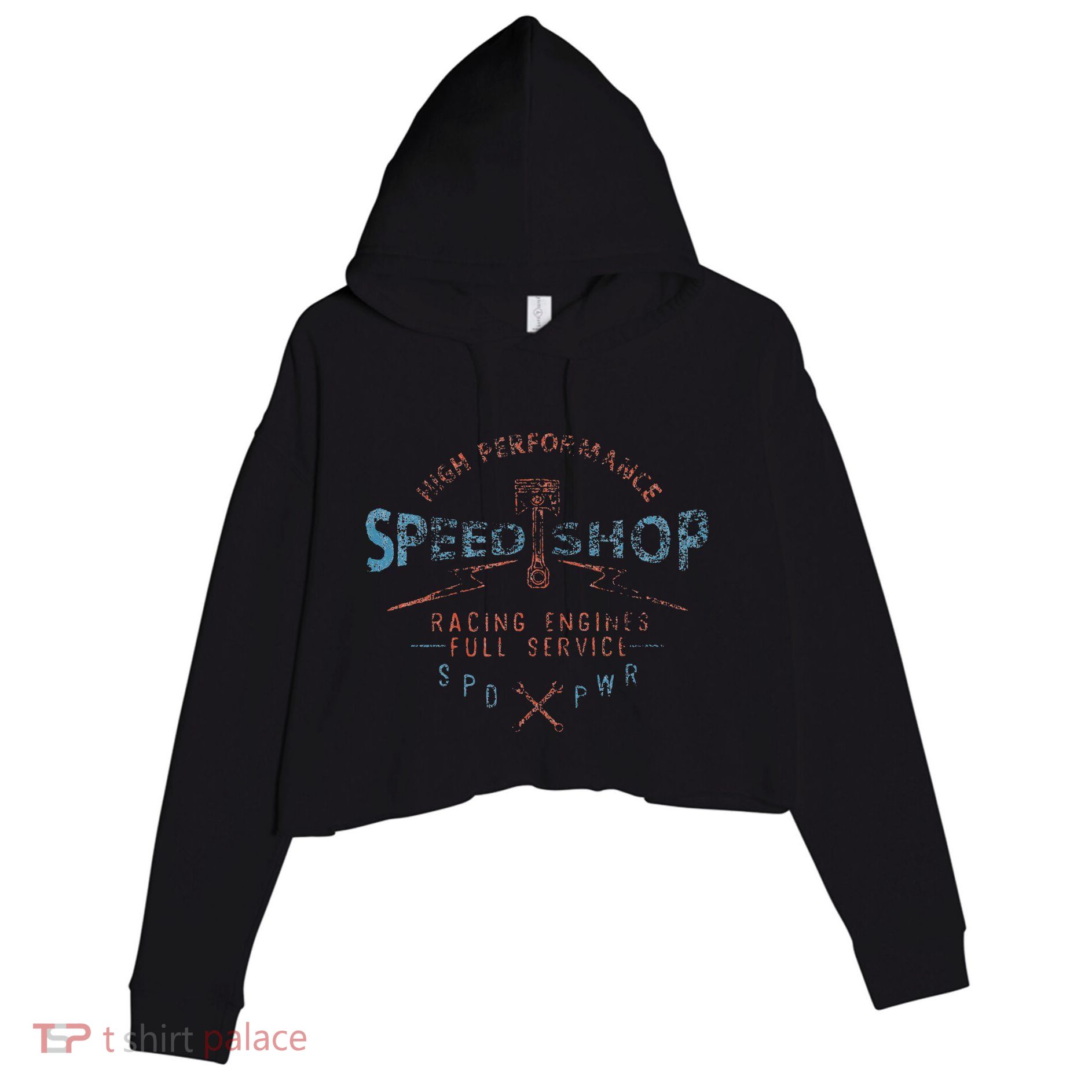 Trendy Graphic High Performance Speed Shop Crop Fleece Hoodie