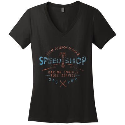 Trendy Graphic High Performance Speed Shop Women's V-Neck T-Shirt