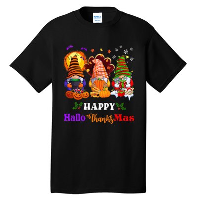 Three Gnomes Halloween Merry Christmas Happy Hallothanksmas Tall T-Shirt