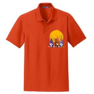 Three Gnomes Happy Halloween Fall Candy Corn Pumpkin Dry Zone Grid Polo