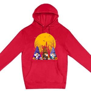 Three Gnomes Happy Halloween Fall Candy Corn Pumpkin Premium Pullover Hoodie