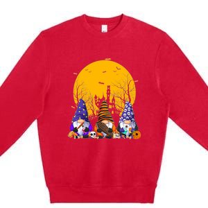 Three Gnomes Happy Halloween Fall Candy Corn Pumpkin Premium Crewneck Sweatshirt