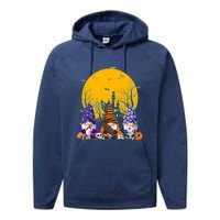 Three Gnomes Happy Halloween Fall Candy Corn Pumpkin Performance Fleece Hoodie