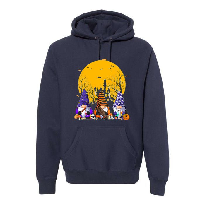 Three Gnomes Happy Halloween Fall Candy Corn Pumpkin Premium Hoodie