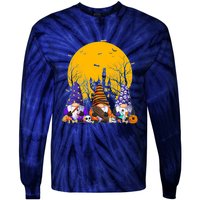 Three Gnomes Happy Halloween Fall Candy Corn Pumpkin Tie-Dye Long Sleeve Shirt