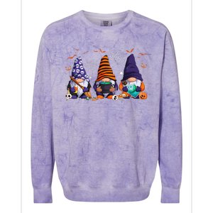 Three Gnomes Happy Halloween Fall Candy Corn Pumpkin Colorblast Crewneck Sweatshirt