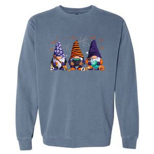 Three Gnomes Happy Halloween Fall Candy Corn Pumpkin Garment-Dyed Sweatshirt