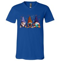 Three Gnomes Happy Halloween Fall Candy Corn Pumpkin V-Neck T-Shirt