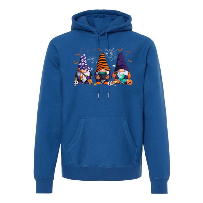 Three Gnomes Happy Halloween Fall Candy Corn Pumpkin Premium Hoodie