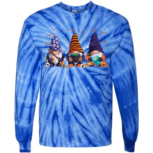 Three Gnomes Happy Halloween Fall Candy Corn Pumpkin Tie-Dye Long Sleeve Shirt