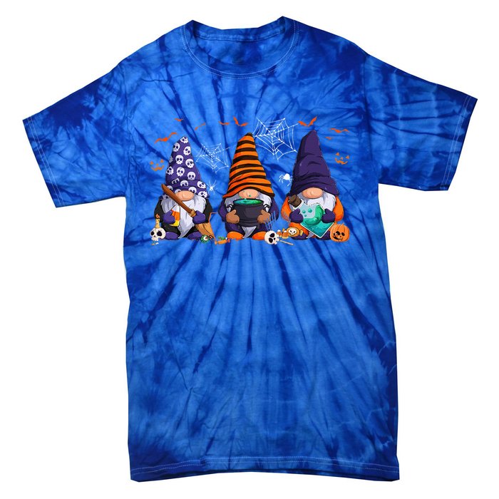 Three Gnomes Happy Halloween Fall Candy Corn Pumpkin Tie-Dye T-Shirt