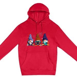 Three Gnomes Happy Halloween Fall Candy Corn Pumpkin Premium Pullover Hoodie