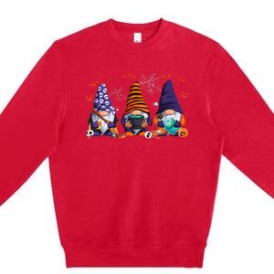 Three Gnomes Happy Halloween Fall Candy Corn Pumpkin Premium Crewneck Sweatshirt