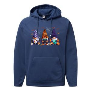 Three Gnomes Happy Halloween Fall Candy Corn Pumpkin Performance Fleece Hoodie